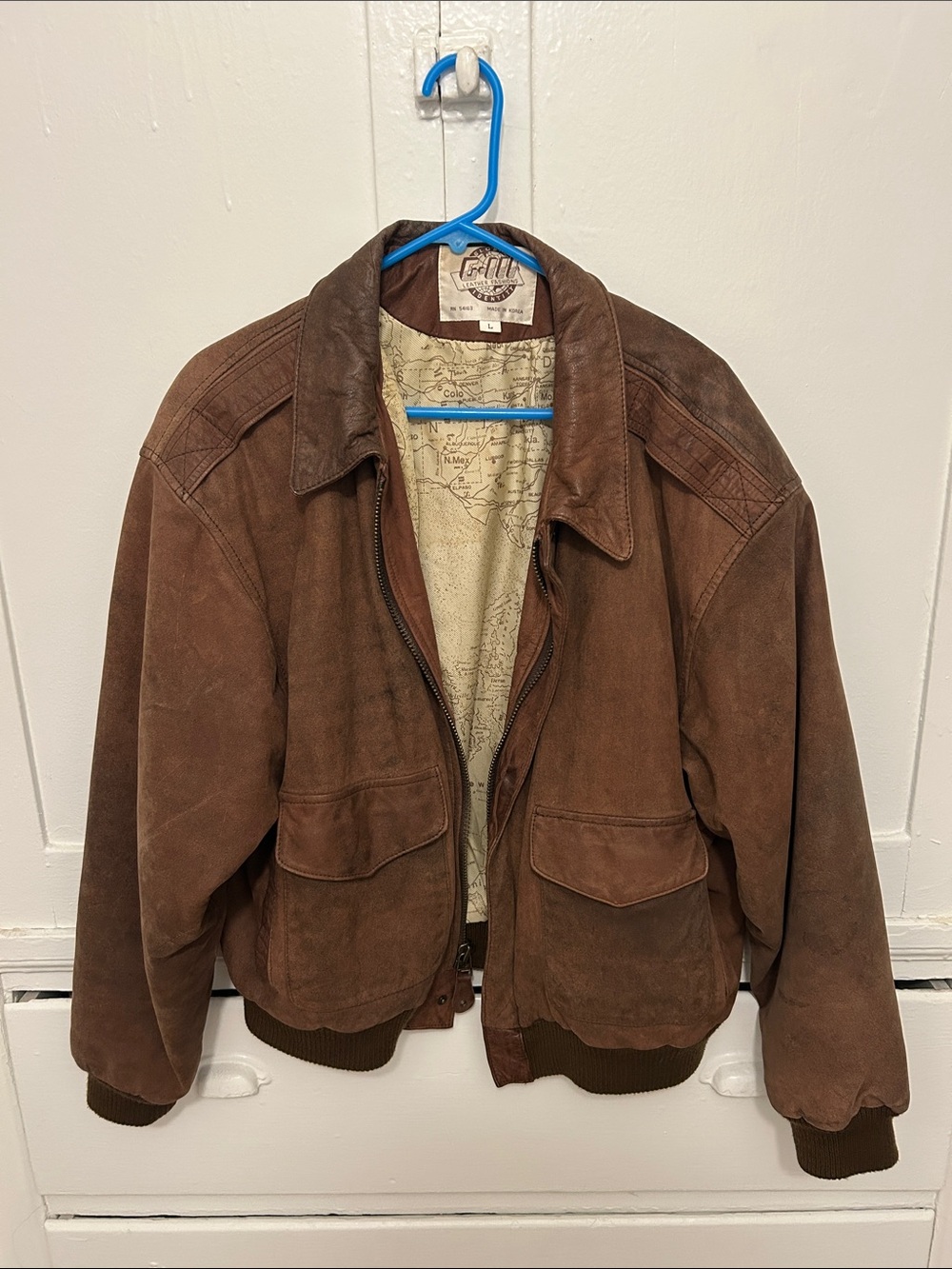 Brown Suede Bomber Jacket - Vintage Map on Knside